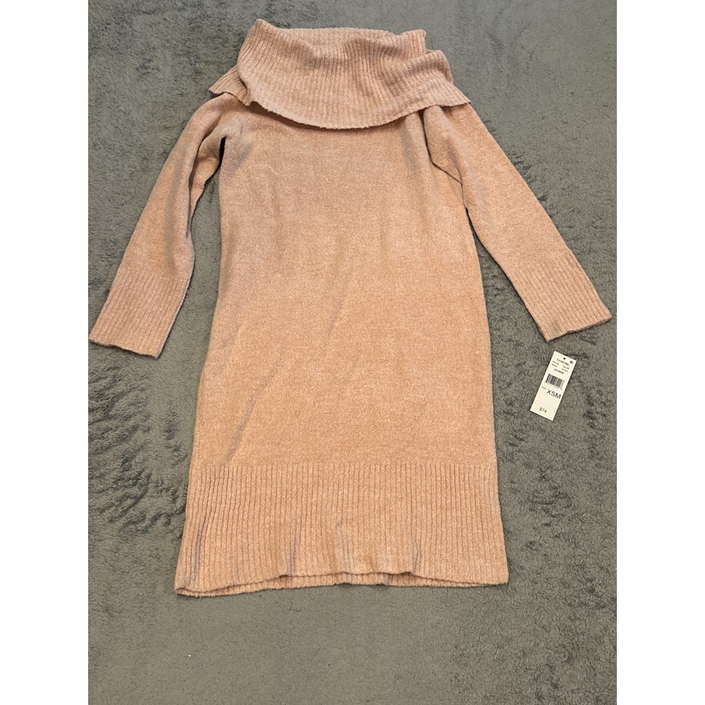 NWT 52Seven Sweater Dress Womens XS Pink Cowl Neck Tunic Knit Long Casual Warm